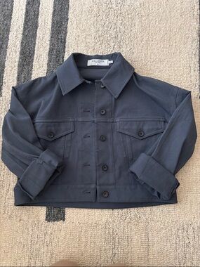 MM Lafleur Navy Cropped Button-Front Jacket